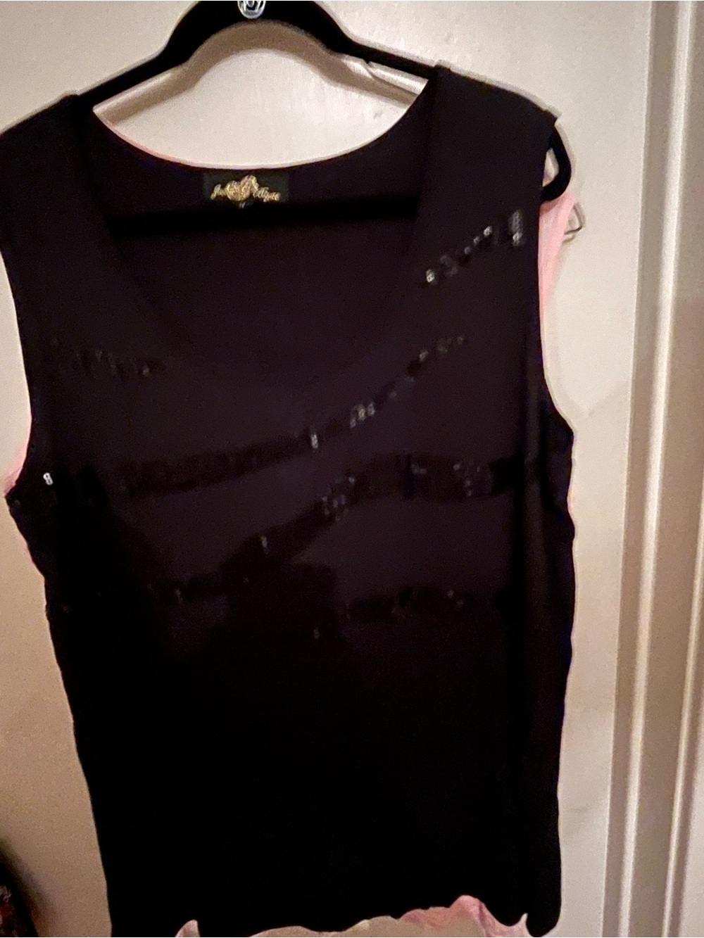 Joan Boyce Black Sequin Stripe Sleeveless Tank